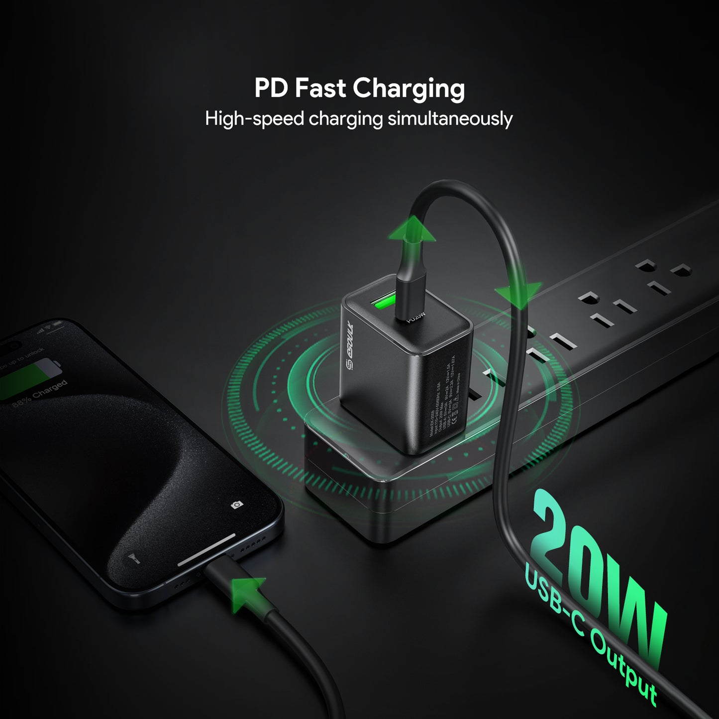 Esoulk 20W PD&QC Wall Charger organized display box with 12 individual units – Black (1102922)