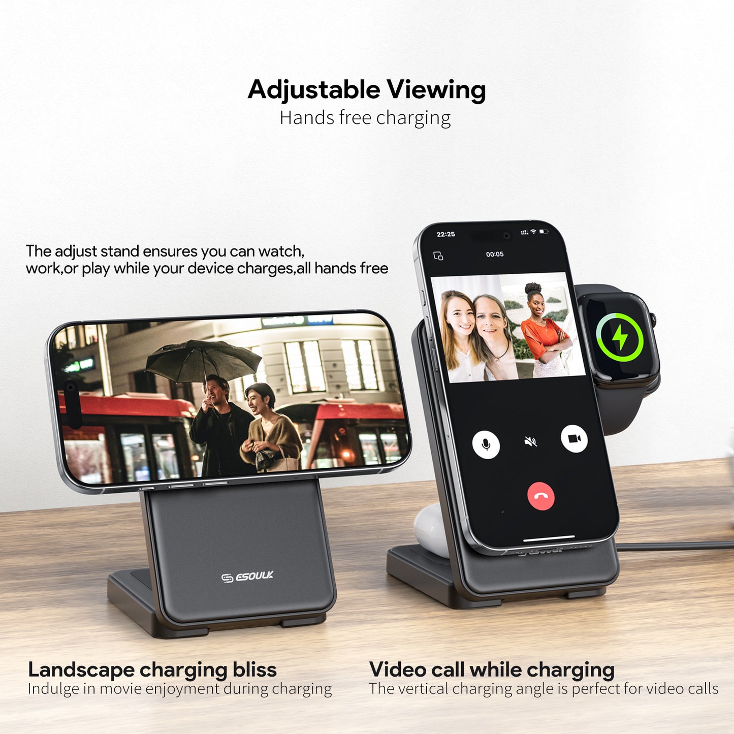 Esoulk 3-in-1 Foldable Magnetic Wireless Charger - Black (1102709)