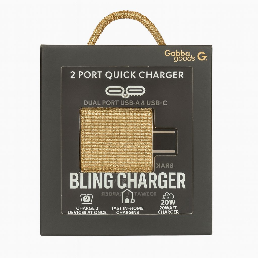 BLING 20 WATT 2 PORT QUICK CHARGER USB-A & C PORT - GOLD ( 1103517) (MSRP $49.99)