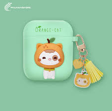 LOFTER Cute Cat Silicone Case Protective Cover for Airpods 1/2 Box - Green (4825)