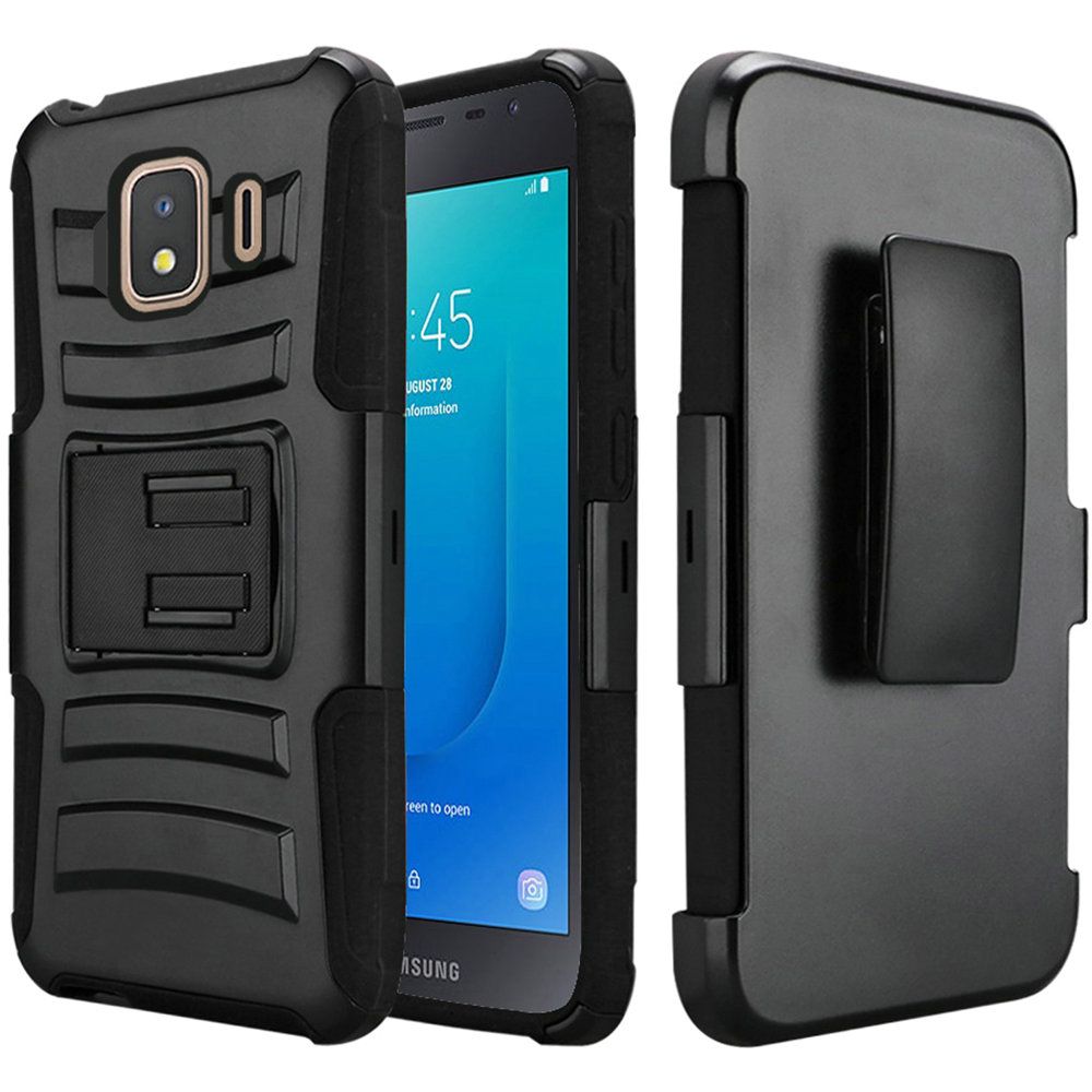 Samsung Galaxy J2 Core Heavy Duty Armor Case Belt Clip Holster - Black (898)