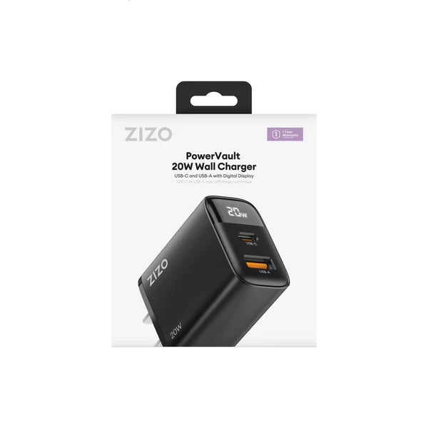 ZIZO PowerVault 20W USB-C + USB-A Wall Charger with Digital Power Display - Black (1102623)