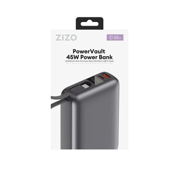 ZIZO PowerVault 45W Power Bank 20,000mAh with Built-in USB-C Cable (1102968)