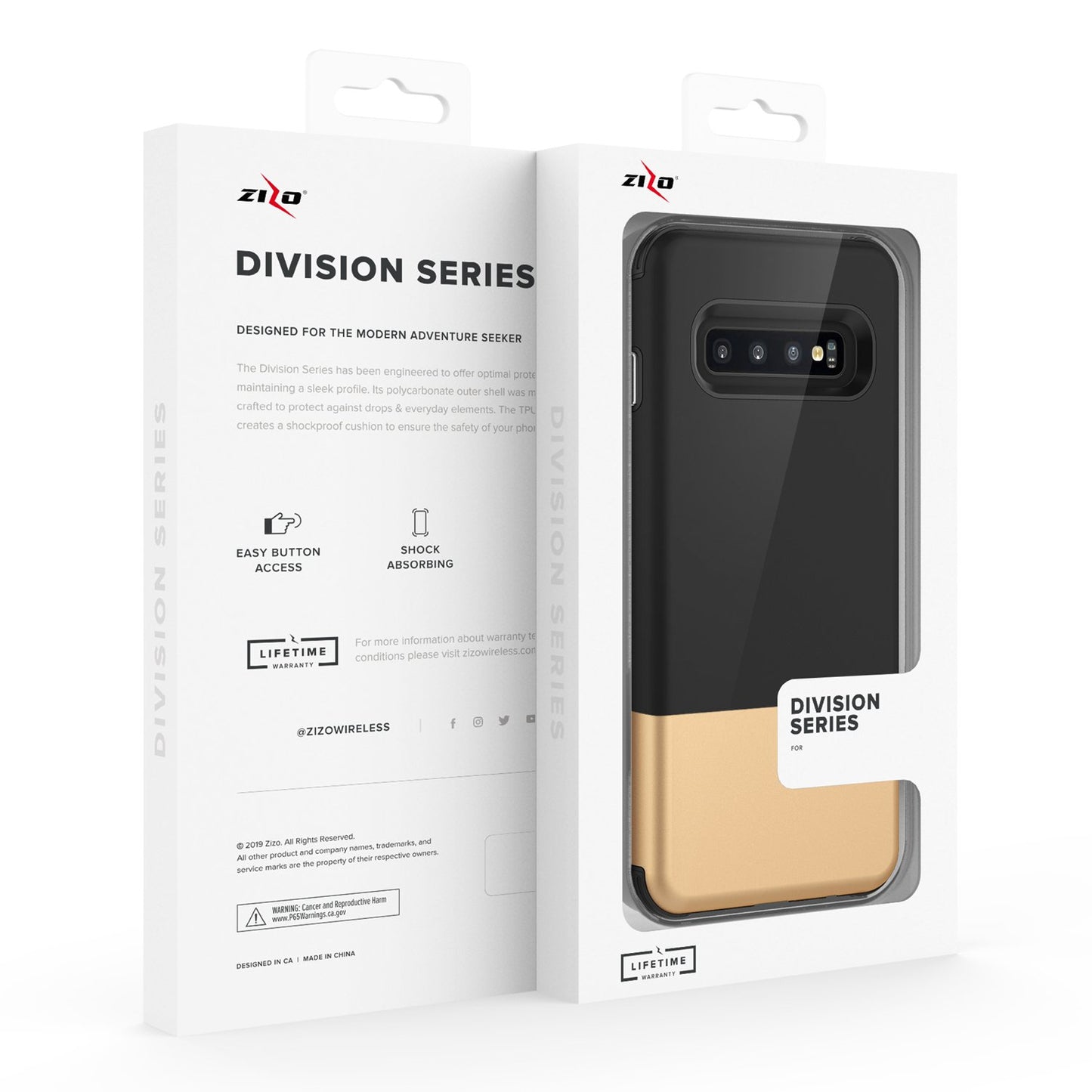 Samsung Galaxy S10 Zizo Division Case with Dual Layered and Shockproof Protection - Black / Gold (517)