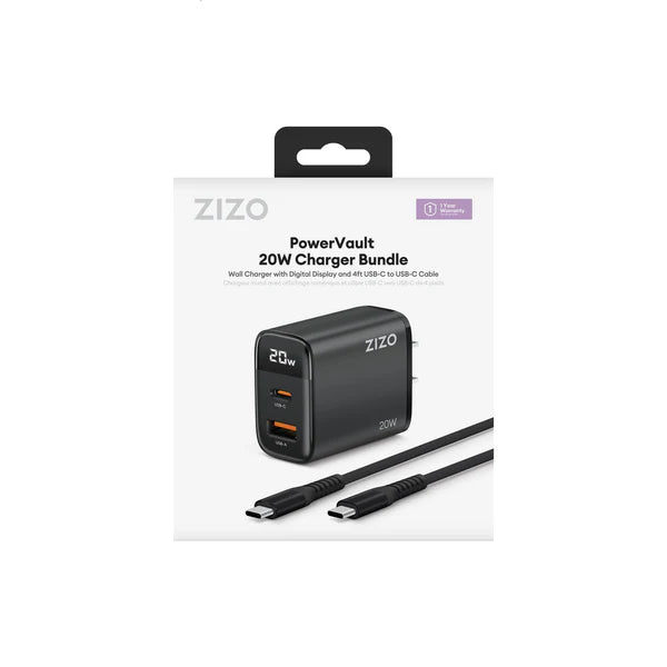 ZIZO PowerVault 20W Charger Bundle with 4FT Braided Nylon USB-C Cable (1102620)