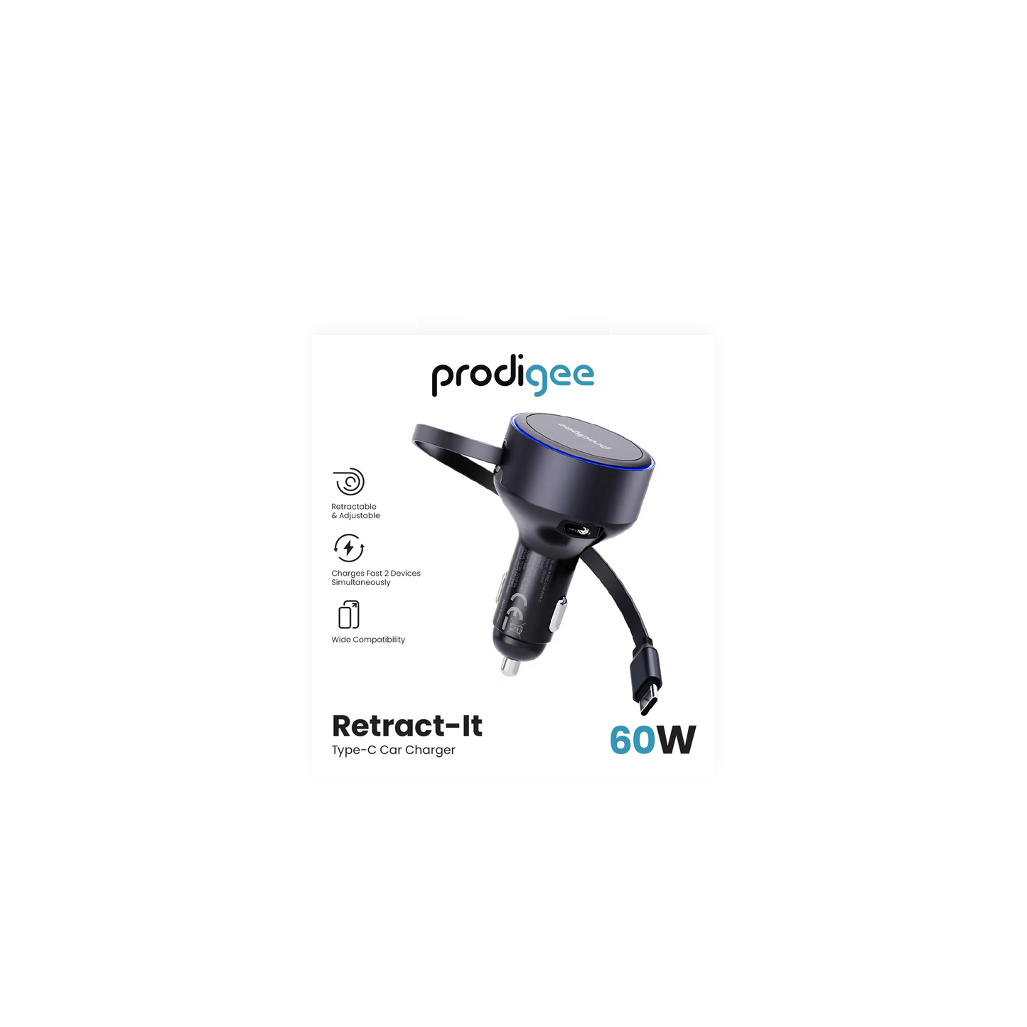 Prodigee Energee Retract-It Car Charger 60W Type C - Black (1107708)