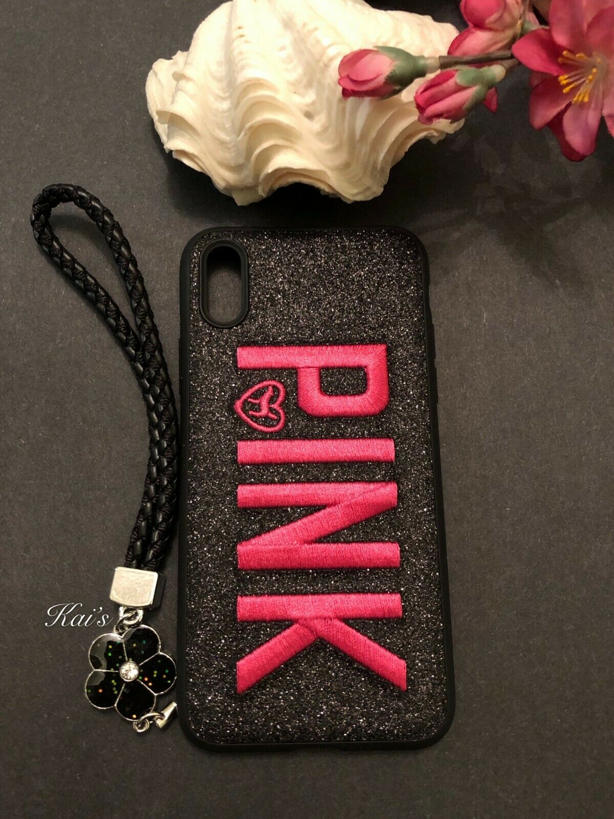 IPHONE X/XS Victoria Secret Pink Bling Glitter Soft Case- Black (506)