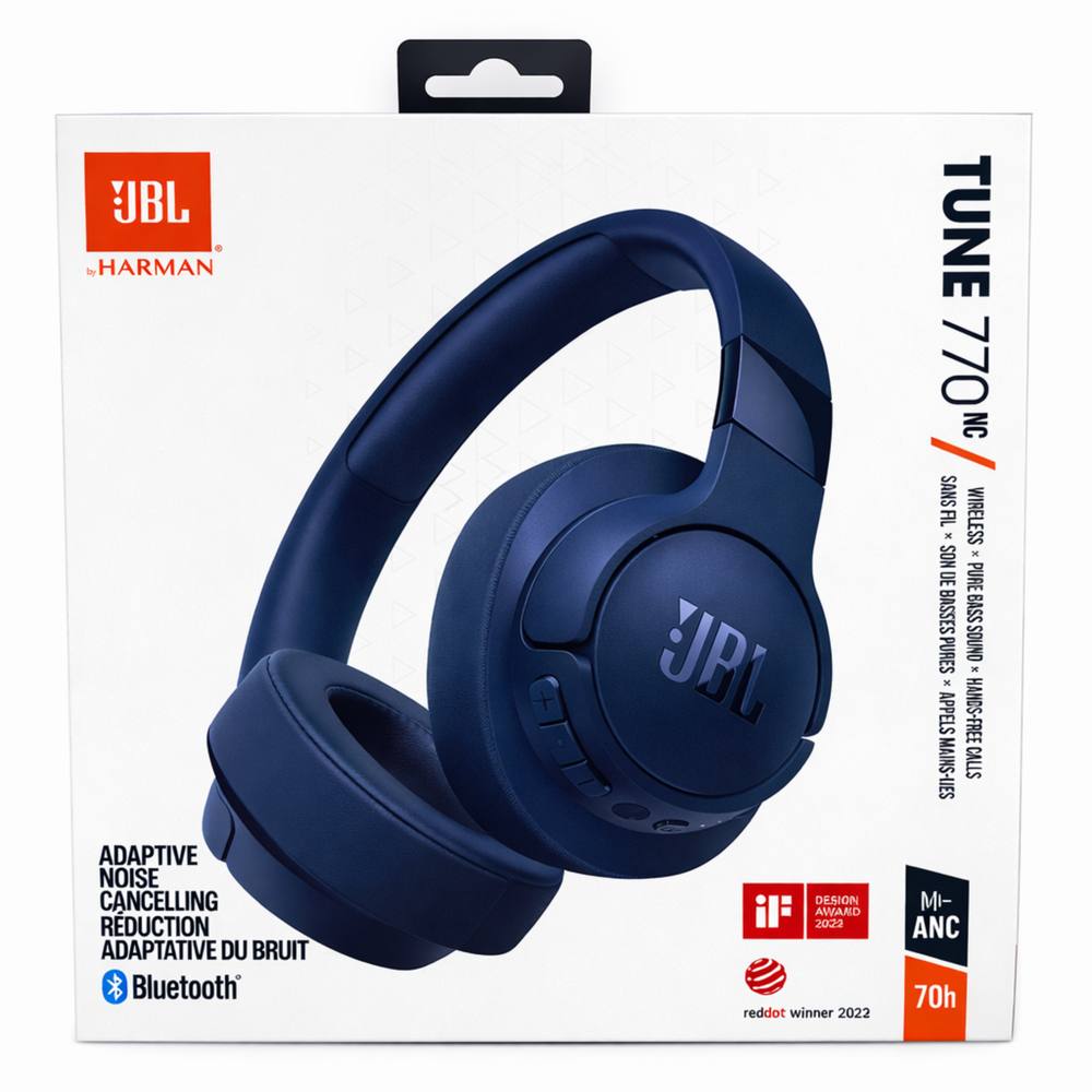 JBL Tune 770NC - Adaptive Noise Cancelling with Smart Ambient Wireless Over-Ear Headphones, Bluetooth 5.3, Up to 70H Battery Life with Speed Charge, Lightweight, Comfortable & Foldable Design (Blue) ( 1107865) (MSRP $149.99)