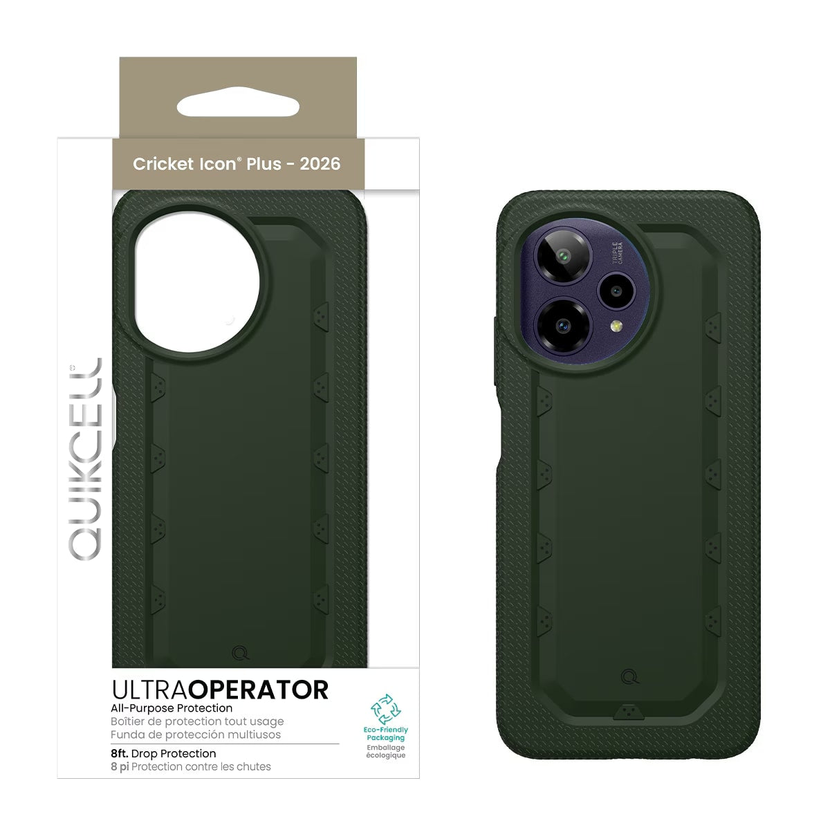 Quikcell Cricket Icon Plus – 2026 Ultra OPERATOR Case Army Green (1103208) (MSRP $59.99)