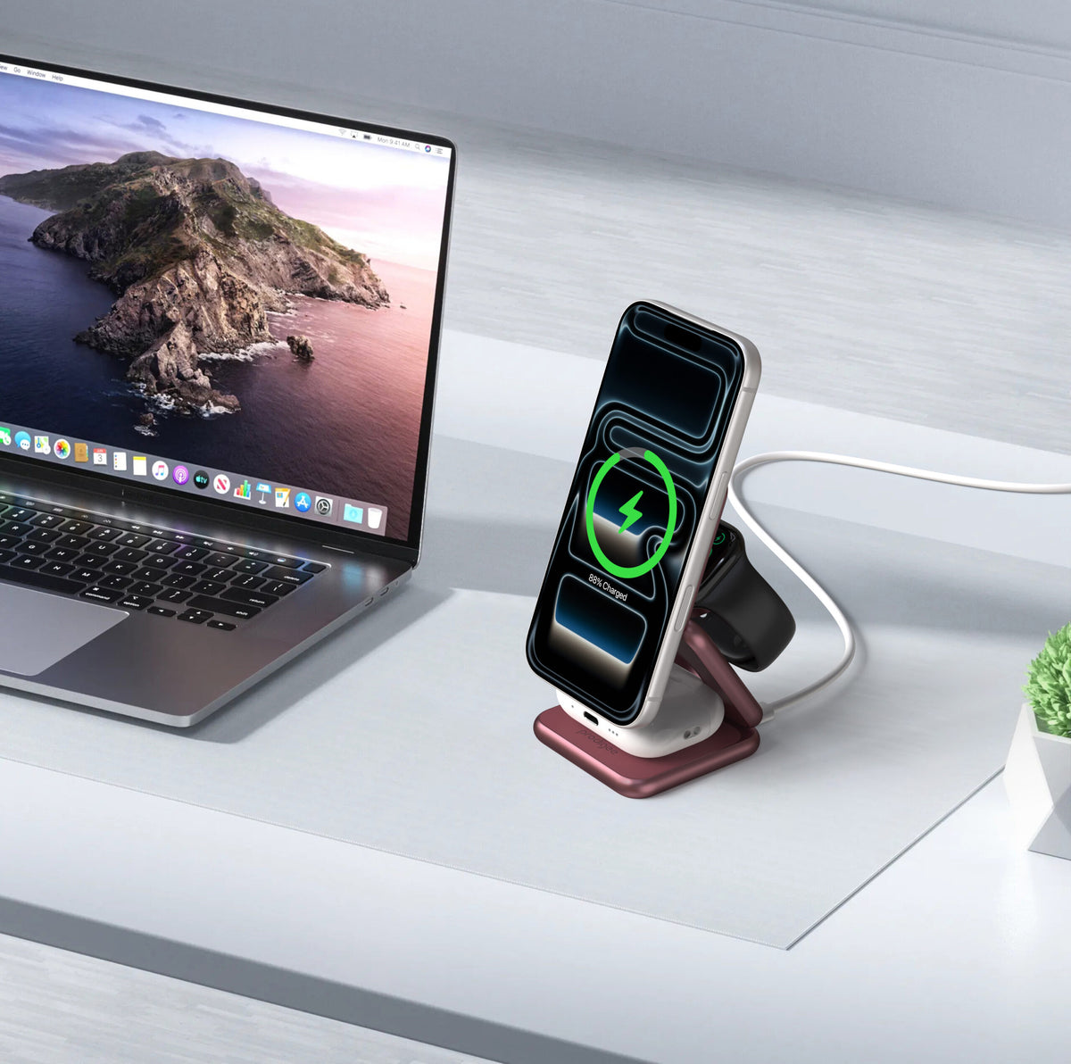 Prodigee Trio 3-in-1 Magnetic Charger for Apple Devices -Burgundy  ( 1108234) (MSRP $99.99)