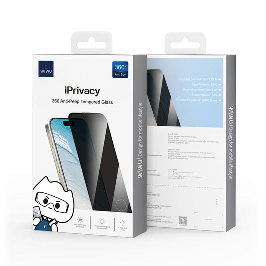 WiWU Anti-spy tempered glass for iPhone16 Pro Full cover Privacy protection Easy to install without bubble Smooth& Anti-fingerprint  - Privacy (1107302)