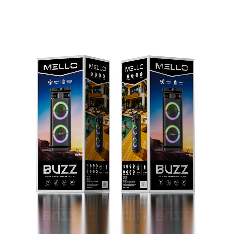 MELLO BUZZ 2 X 10" INCH 3800 WATTS PARTY SPEAKER- Black   ( 1103747) (MSRP $199.99)