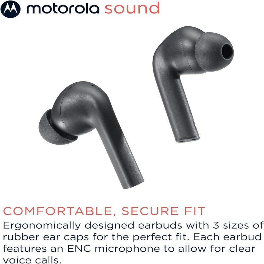 Motorola Moto Buds 065 - True Wireless, Ear Buds, Noise Isolation and 17 Hours Playtime, Touch Control on Both Earbuds, IPX4 Water Resistant, ENC mic for Clear Voice Calls. (Moonless Night) (BLACK) (LANE B RACK 4) (1102526)