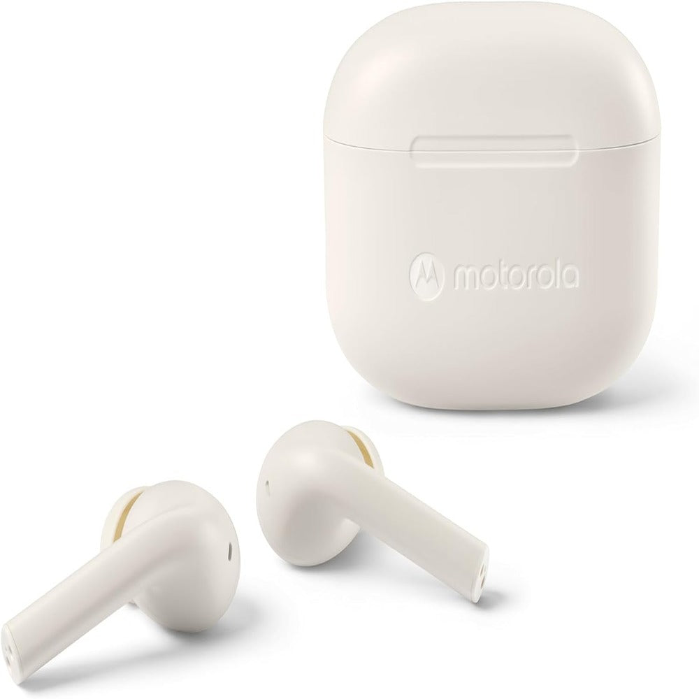 Motorola Moto Buds 065 - True Wireless, Ear Buds, Noise Isolation and 17 Hours Playtime, Touch Control on Both Earbuds, IPX4 Water Resistant, ENC mic for Clear Voice Calls. (Moonless Night) WHITE) (LANE B RACK 4) (1102528)