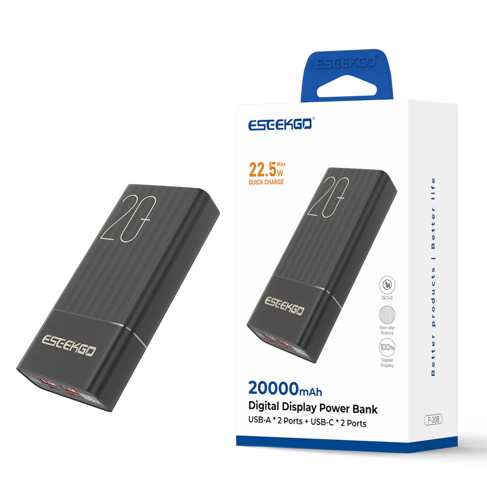 ESEEKGO P-20B 20000mAh Digital Display Power Bank USB-C To C Charging Cable ( 1103754) (MSRP $69.99)