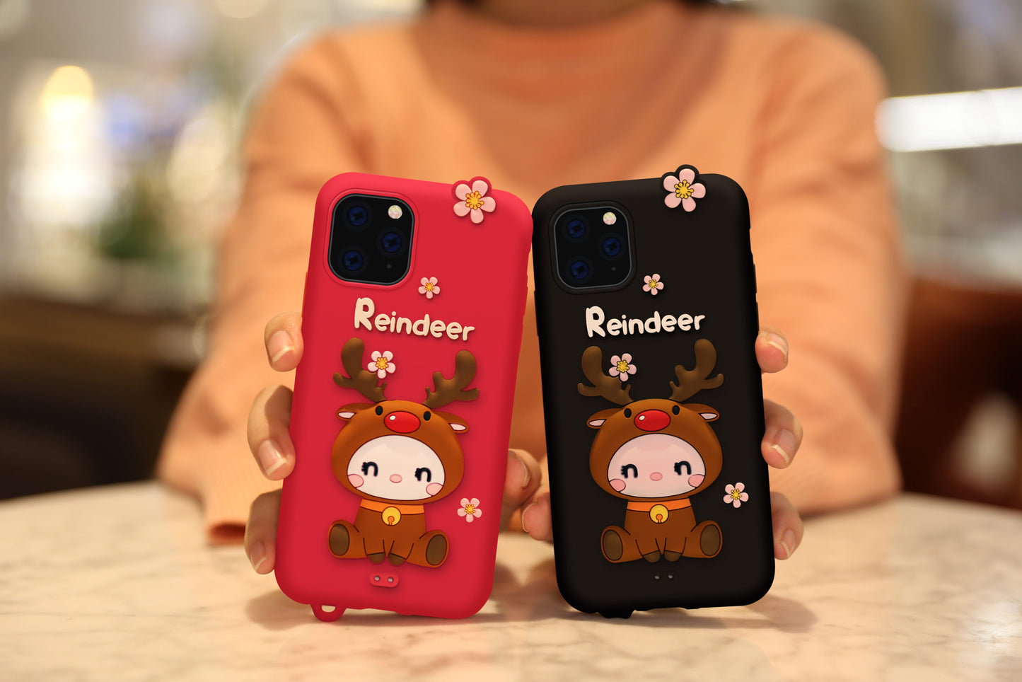 LOFTER Nice Girls Phone Cases A Gift Set Covers Cute 3D Reindeer Flower Silicone TPU Wrist Lanyard Strap For iPhone 11 Pro Max (4815)