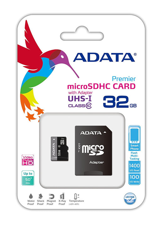 ADATA Premier 32GB MicroSDHC/SDXC UHS-I Class 10 V10 A1 Memory Card with Adapter Read up to 100 MB/s (AUSDH32GUICL10A1-RA1) (1072)