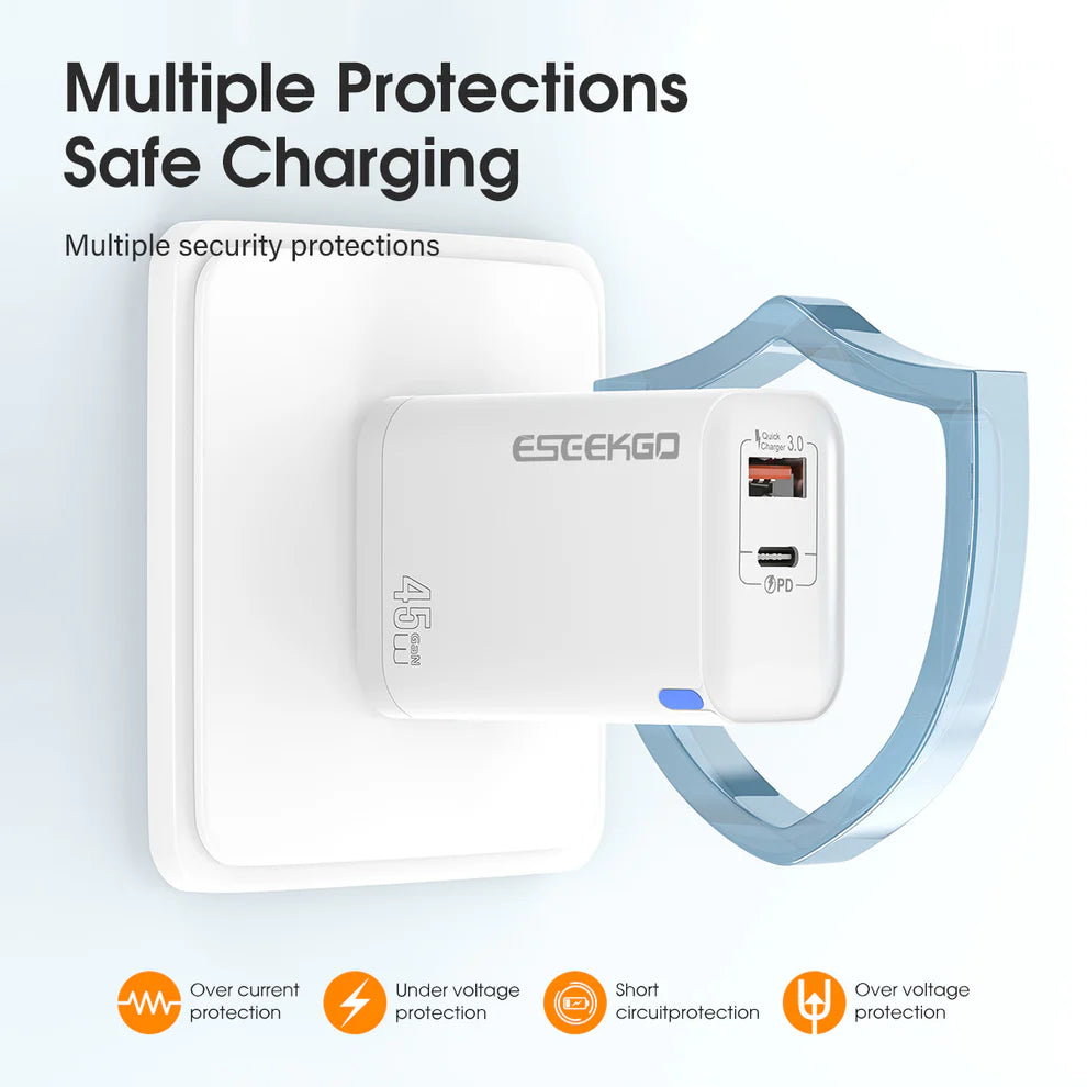 ESEEKGO T-45UB QC3.0 GaN PD45W Dual Ports Travel Charger ( 1103752) (MSRP $39.99)