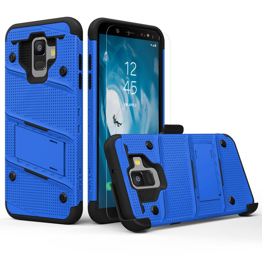 Galaxy A6 Zizo BOLT Cover w/ Full Edge to Edge Tempered Glass Screen Protector Holster, (1602)