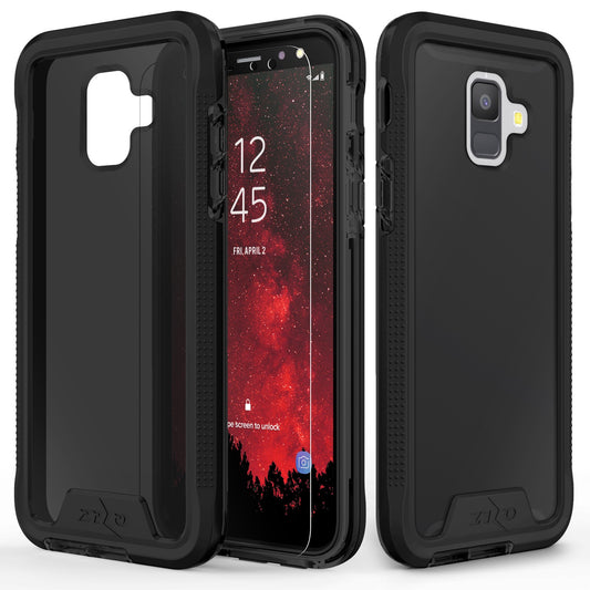 Galaxy A6 Zizo ION Triple Layered Hybrid Cover w/ Tempered Glass Screen Protector - Black / Smoke (1