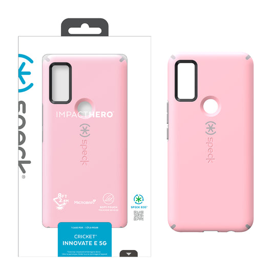 Cricket Innovate E 5G SPECK IMPACT HERO Slim Dual-Layer Case - ROSY PINK/ CATHEDRAL GREY (1105050)