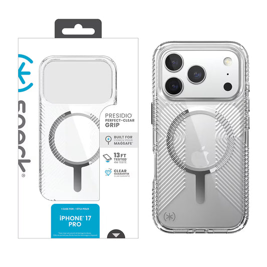SPECK Apple iPhone 17 Pro Presidio Perfect-Clear Grip with MagSafe Case CLEAR/SILVER( 1103339) (MSRP $69.99)