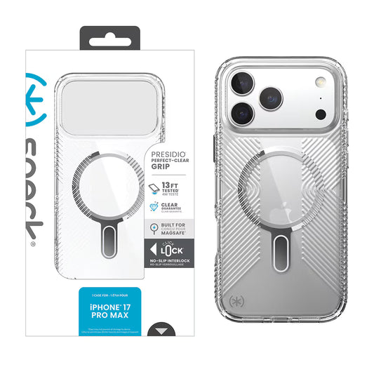 SPECK Apple iPhone 17 Pro Max Presidio Perfect-Clear Grip with ClickLock Case CLEAR/SILVER( 1103343) (MSRP $69.99)