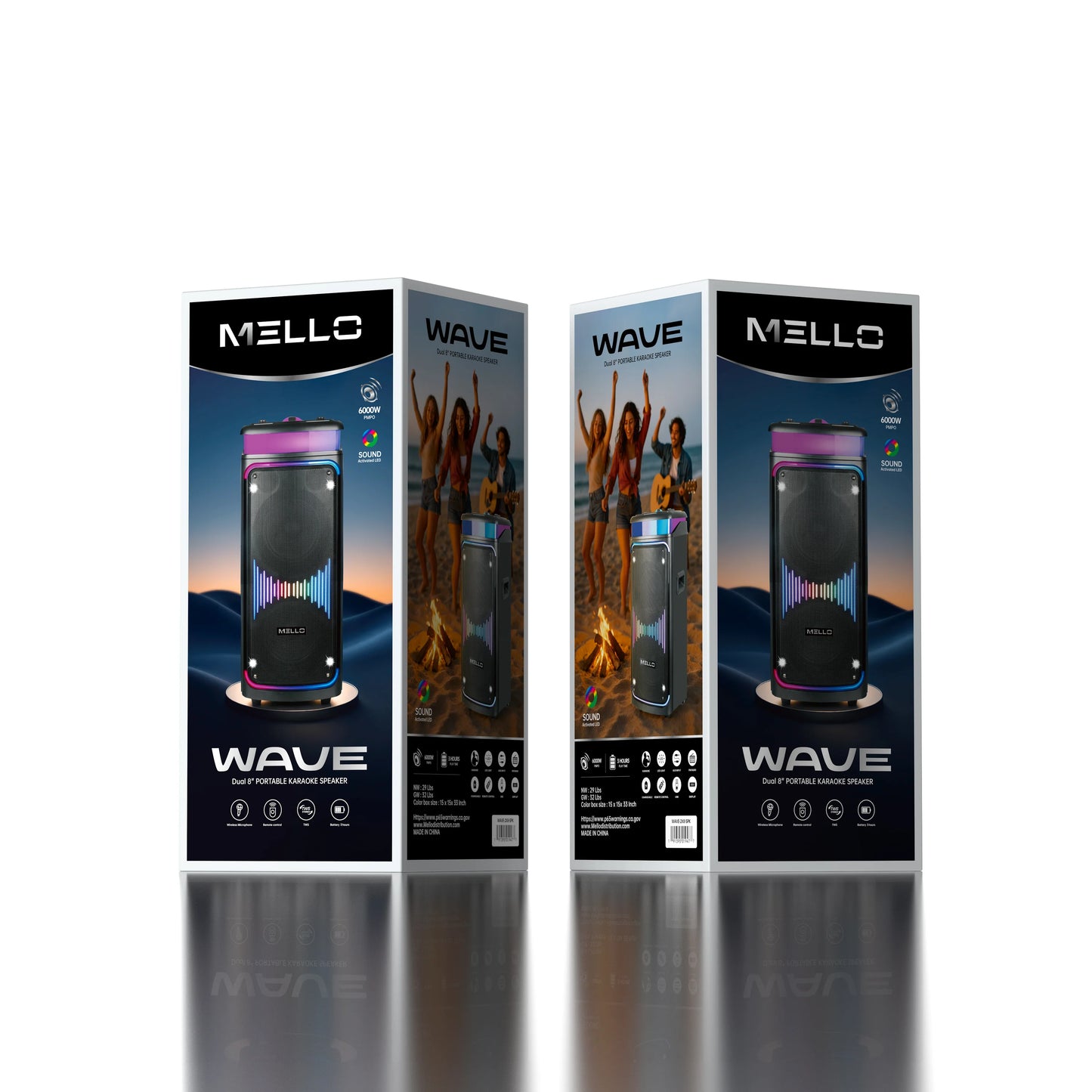 MELLO WAVE 2 X 8" INCH 6000 WATTS PARTY SPEAKER(1103324) (MSRP $299.99)