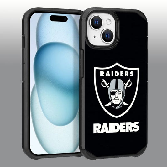 Apple iPhone 15 (6.1) / iPhone 14 (6.1) / iPhone 13 (6.1) - NFL Licensed Las Vegas Raiders Team Logo on Black Textured Dual Layer Case (1103110) (MSRP $44.99)