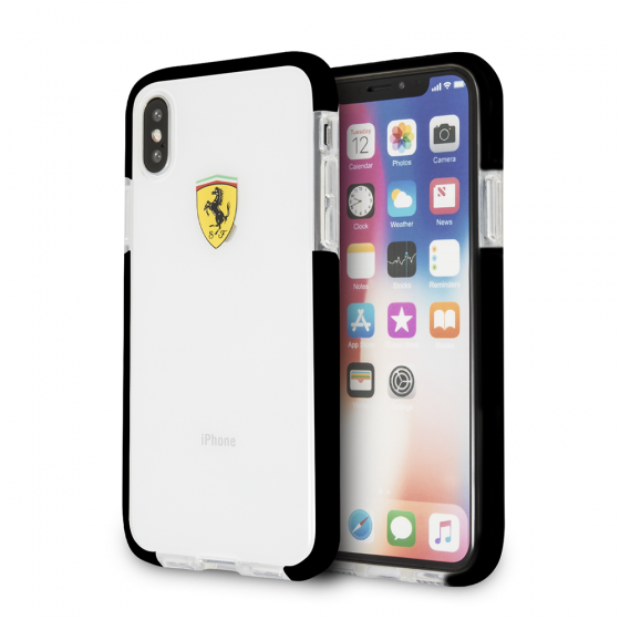 IPHONE X & IPHONE XS  FERRARI ON TRACK COLLECTION, TPU/PC BLACK TRANSPARENT SHOCK ABSORPTION CASE WI(130)