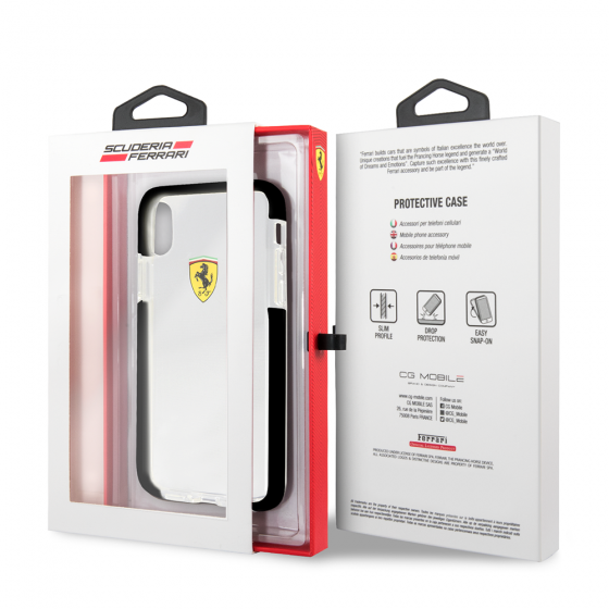 IPHONE X & IPHONE XS  FERRARI ON TRACK COLLECTION, TPU/PC BLACK TRANSPARENT SHOCK ABSORPTION CASE WI(130)