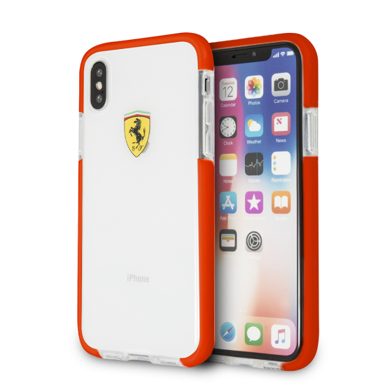 IPHONE X & IPHONE XS  FERRARI ON TRACK COLLECTION, TPU/PC RED TRANSPARENT SHOCK ABSORPTION CASE WITH(131)