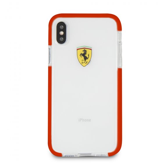 IPHONE X & IPHONE XS  FERRARI ON TRACK COLLECTION, TPU/PC RED TRANSPARENT SHOCK ABSORPTION CASE WITH(131)