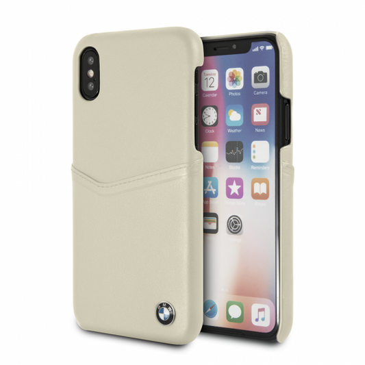 iPhone X & iPhone XS BMW Beige Genuine Leather/Card Slot Hard Case(126)
