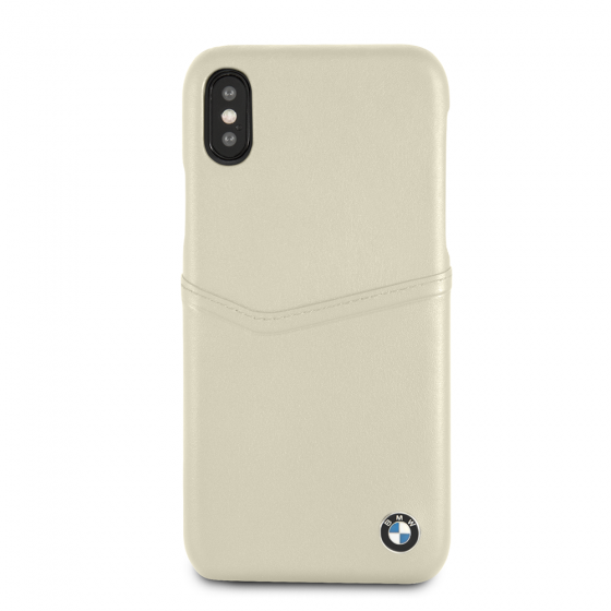 iPhone X & iPhone XS BMW Beige Genuine Leather/Card Slot Hard Case(126)