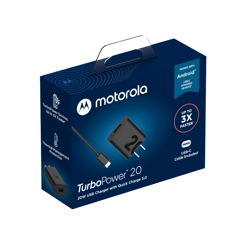 MOTOROLA 20W WALL CHARGER WITH 1M/3.3FT A2C CABLE Included - BLACK (1107766)
