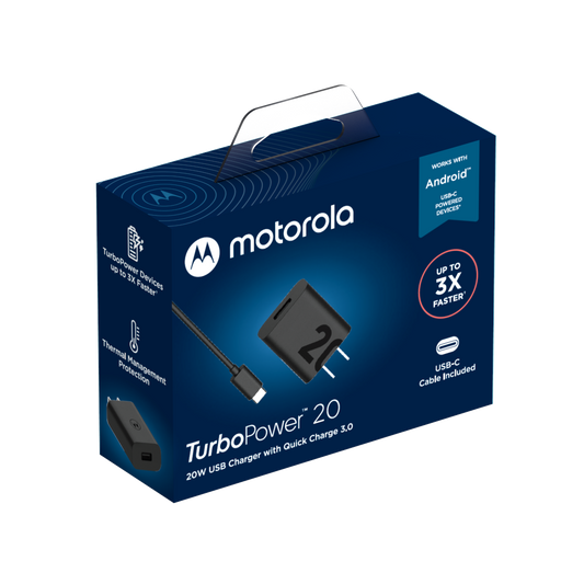 MOTOROLA 20W WALL CHARGER WITH 1M/3.3FT A2C CABLE Included - BLACK (1107766)