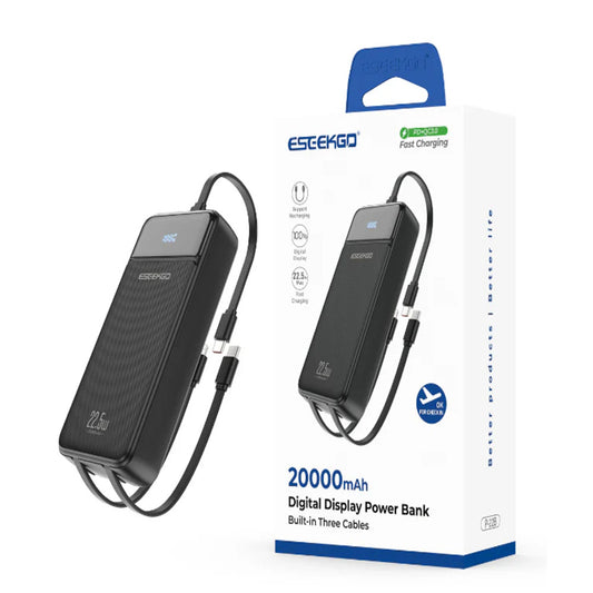 ESEEKGO P-22B PD20W 20000mAh Power Bank With Built-in 3 Cable ( 1103706) (MSRP $69.99)