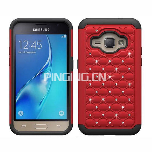 Galaxy J2 Pure Bling Diamond Starry Rubber  Hybrid Combo Armor Rhinestone Case - Red (602)