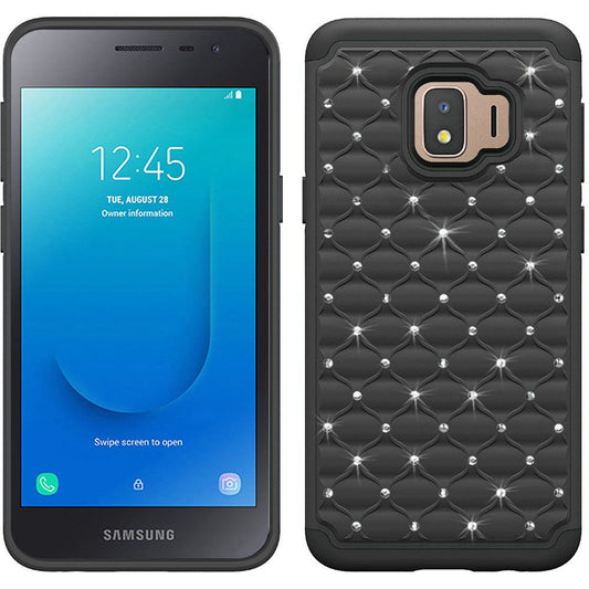Galaxy J2 Pure Bling Diamond Starry Rubber  Hybrid Combo Armor Rhinestone Case- Black (591)