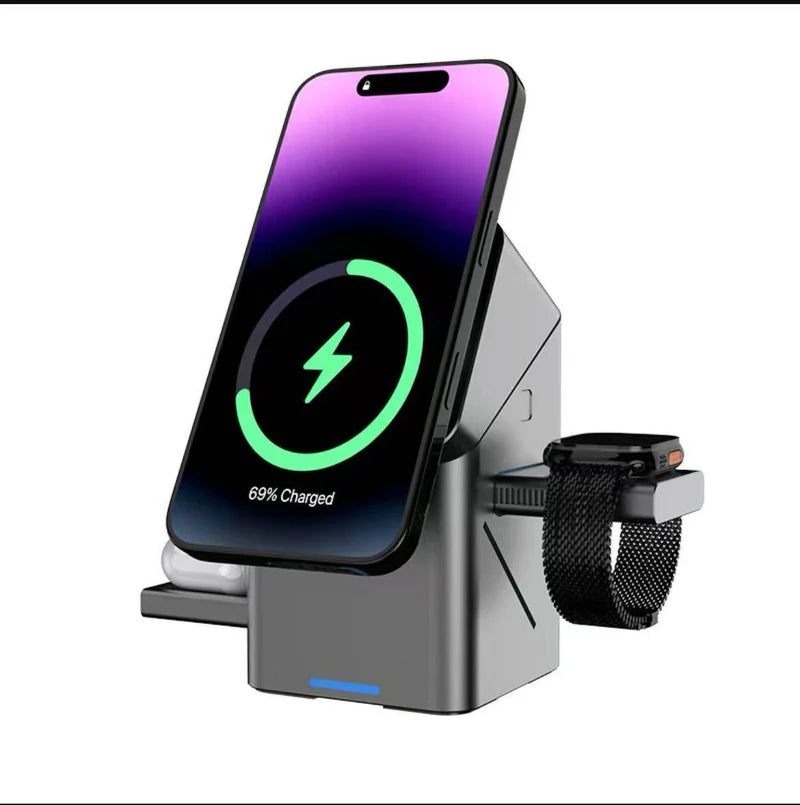 Mello 3IN1 MAGNETIC CHARGER GRAY Wireless Charger iPhone Charging Station: 3 in 1 Charger Stand Multiple Devices ( 1103512) (MSRP $99.99)