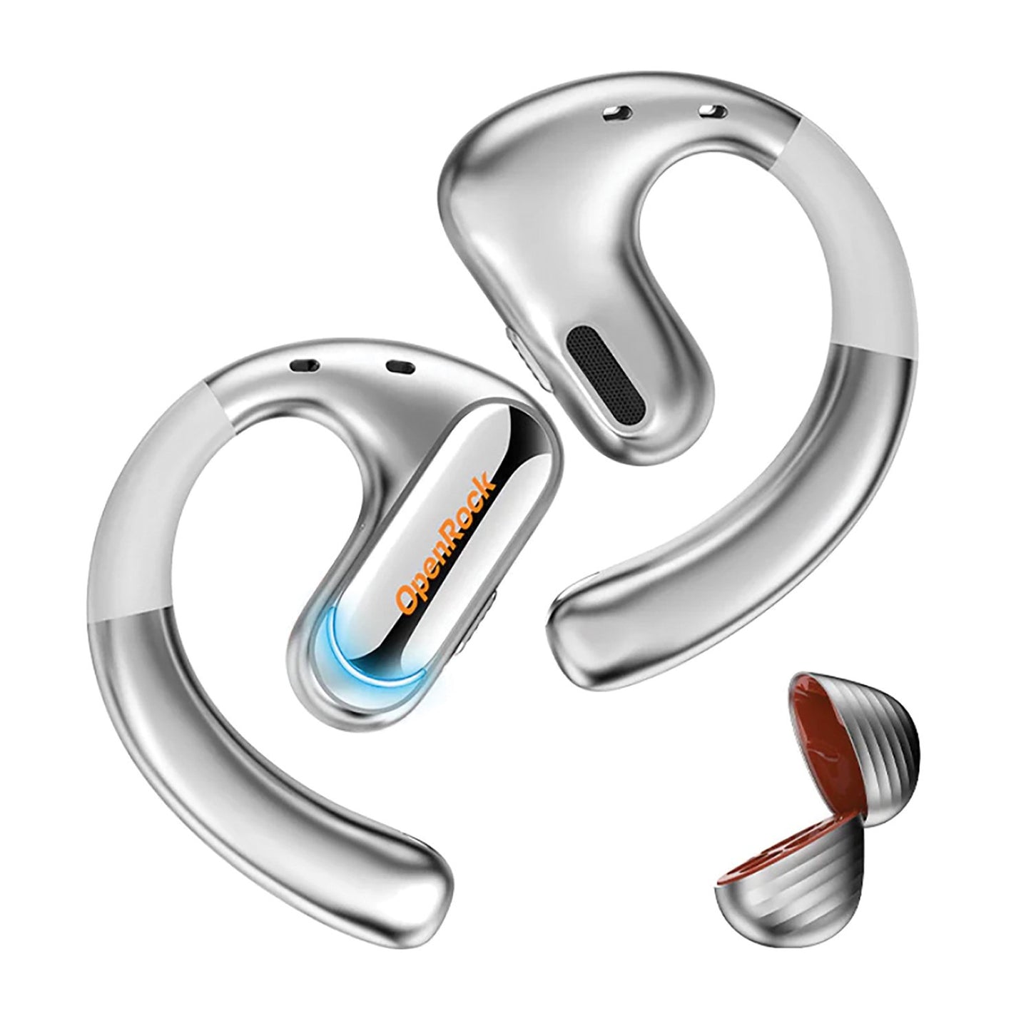 OpenRock Pro Open-Ear Bluetooth Air-Conduction Sport Earbuds with Microphone and Charging Case 46 Hours Playtime - Silver ( 1107525) (MSRP $129.99)