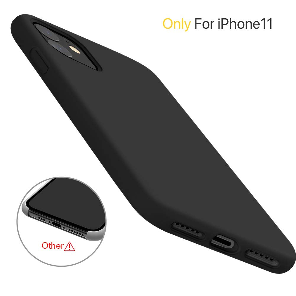 iPhone 11 Pro 5.8 Silicone Case , Liquid Silicone Full Body Thickening Design Phone Case (with Microfiber Lining) - Black (4686)