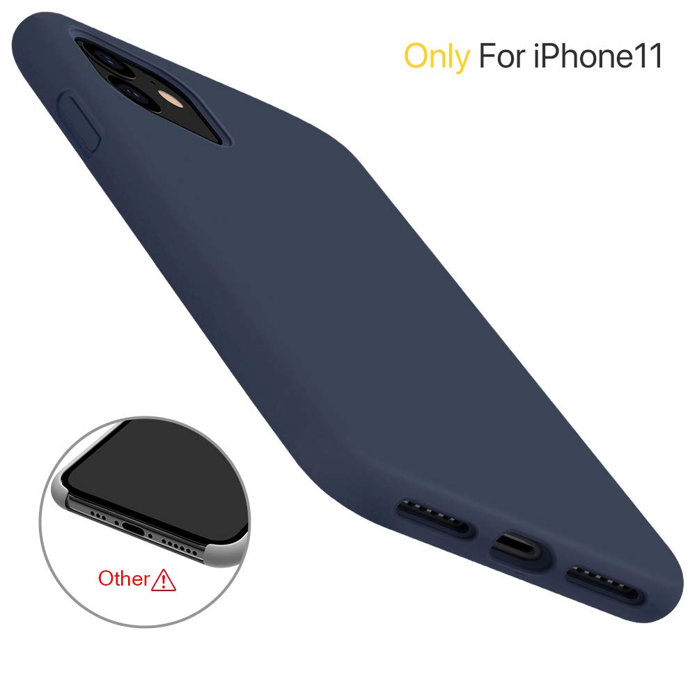 iPhone 11 Pro 5.8 Silicone Case , Liquid Silicone Full Body Thickening Design Phone Case (with Microfiber Lining) -Dark Blue (4685)