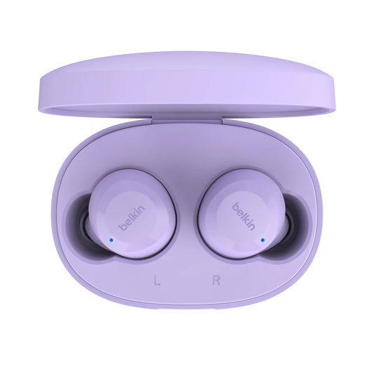 Belkin SOUNDFORM Bolt, True Wireless Earbuds, Wireless Charging, IPX5 Sweat and Water Resistant, USB-C, Up to 28 Hours of Battery Life, iPhone, Galaxy, Pixel and More - Lavendar (1103083) (MSRP 49.99)