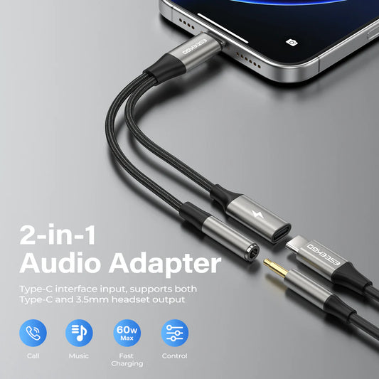 ESEEKGO ES-15C 2 In 1 60W Type-C to Type-C+3.5mm Audio Adapter ( 1107689) (MSRP $29.99)