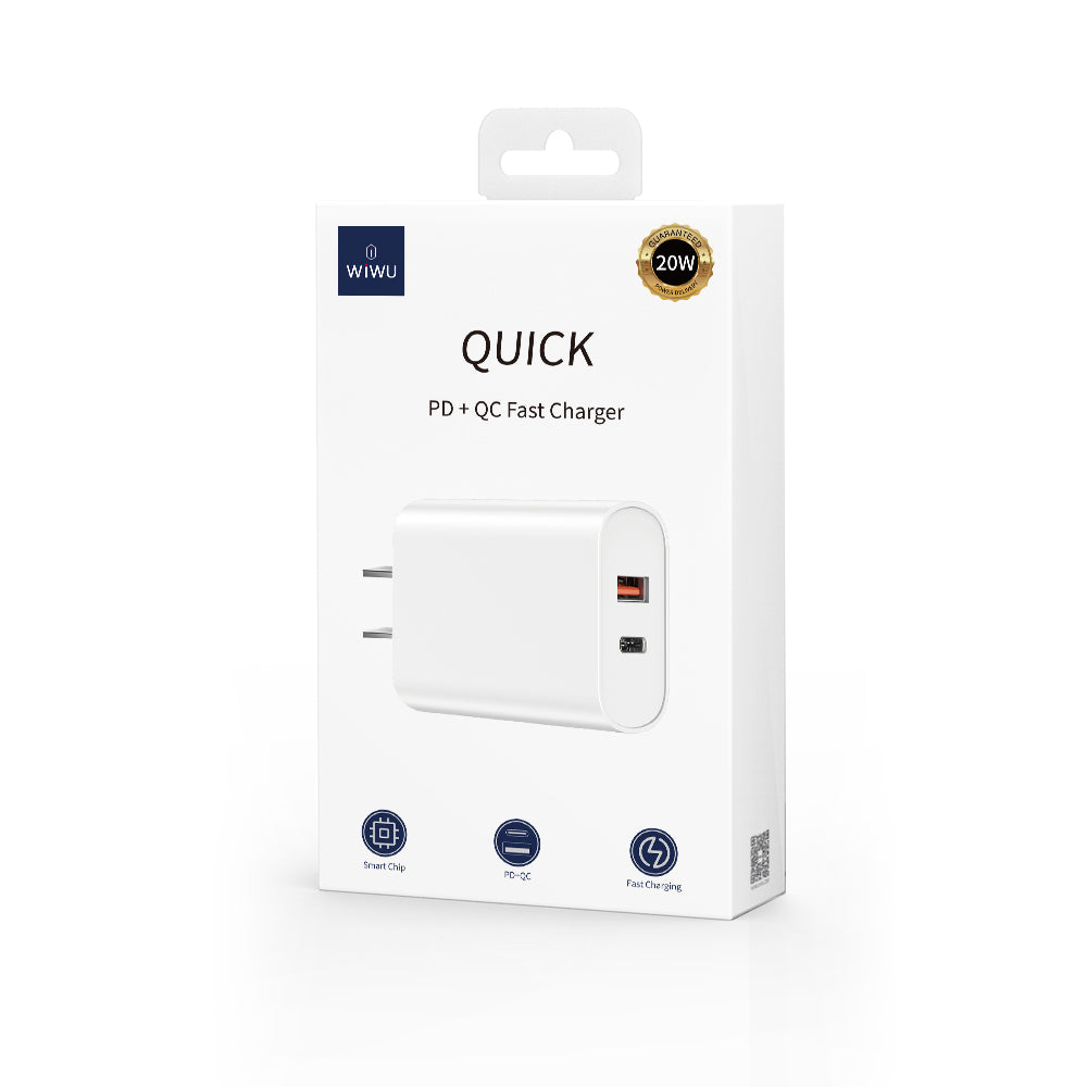 WiWU Quick 20W PD  Fast Charger with Type-C to Lightning Cable - White  (1106947)