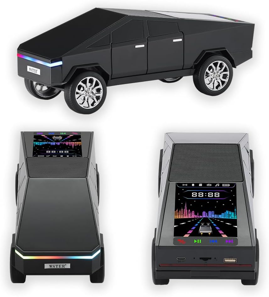 WS-580 Bluetooth Pickup Truck Replica Portable Speaker,with Display Screen,HD Sound, TWS Pairing, FM Radio,Built-in Microphone Hands-Free Calling, LED Party Light, Surprise Gift for Car Lovers(Black) ( 1103714) (MSRP $69.99)