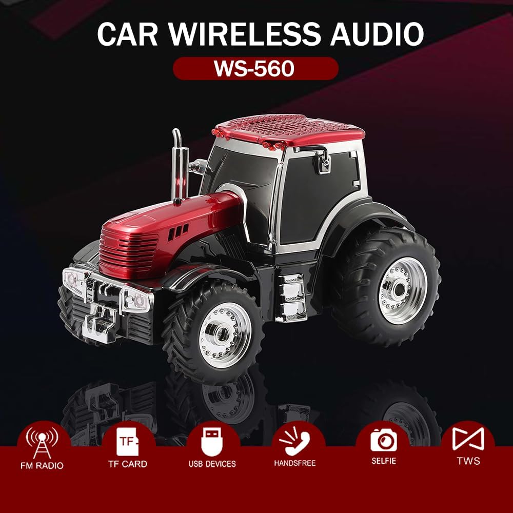 WS-560 Modern Tractor Bluetooth Replica Speaker – Portable Wireless Speaker with HD Sound, TWS, LED Party Light, USB/TF, FM, Built-in Microphone, Surprise Gift (Red) ( 1103709) (MSRP $49.99)