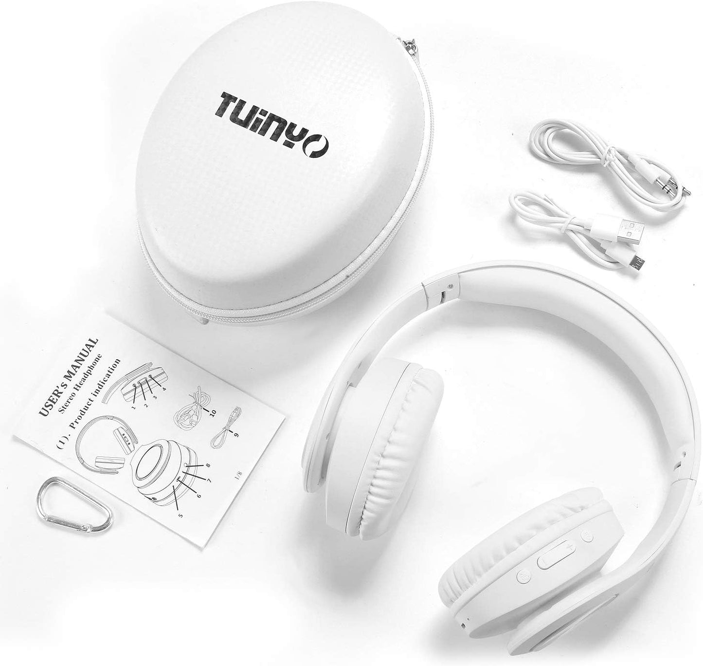 TUINYO Bluetooth Headphones Wireless, Over Ear Stereo Wireless Headset 40H Playtime with deep bass, Soft Memory-Protein Earmuffs, Built-in Mic Wired Mode PC/Cell Phones/TV-White  ( 1103646) (MSRP $39.99)